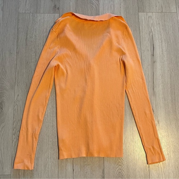 Aritzia Babaton Finley Button Down Sweater- Apricot Ice Ribbed Collared Cardigan - Picture 6 of 6